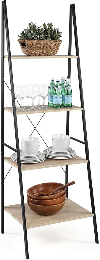 Humble Crew Bookcase 4-Tier 71" Tall Wood Ladder Shelf, Sandwashed Grey - LeafyLoom