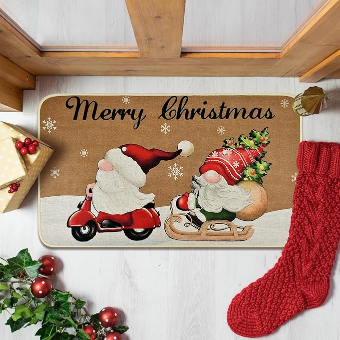 Vanleonet Merry Christmas Gnome Door Mat, Christmas Welcome Decorative Doormat,Winter Xmas Holiday Front Porch Rugs, Outdoor Indoor Entrance Doormat, Front Door Mats Floor Mat, 29 x 17 Inch Vanleonet