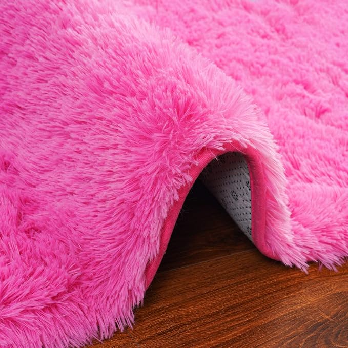 Softlife Ultra Soft Fluffy Area Rugs for Bedroom, Girls and Boys Room Kids Room Nursery Large Rug, 5.3 x 7.6 Feet Shaggy Fur Indoor Plush Modern Floor Carpet for Living Room Christmas Decor, Hot Pink - LeafyLoom