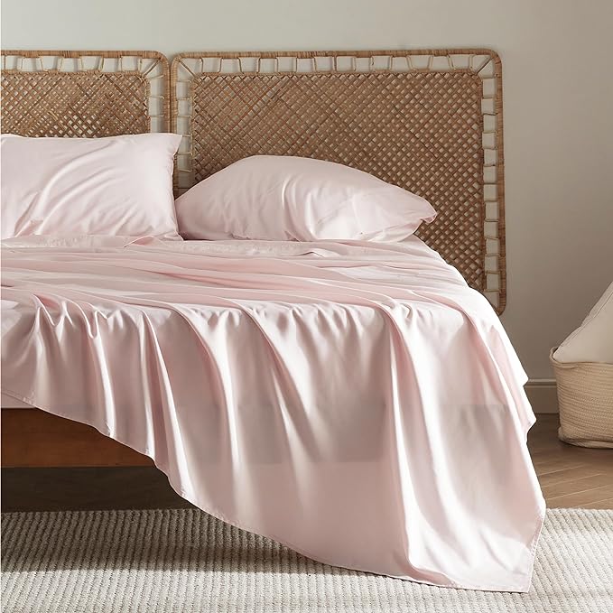 Bedsure Full Size Sheets, Cooling Sheets Full, Rayon Derived from Bamboo, Deep Pocket Up to 16", Breathable & Soft Bed Sheets, Hotel Luxury Silky Bedding Sheets & Pillowcases, Pink - LeafyLoom