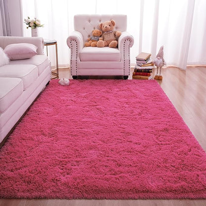 Softlife Rug for Living Room 5.3x7.6 Feet Area Rug for Bedroom Super Soft Shaggy Rugs for Kids Room Fluffy Fuzzy Carpets Long Plush Bedside Rug Nursery Christmas Home Decor for Boys Girls, Rose Red - LeafyLoom