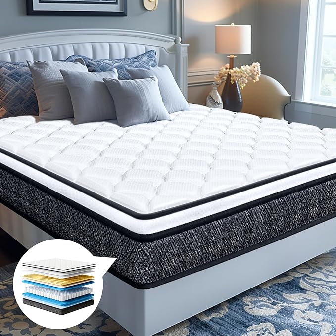 EvaStar King Mattress 10 Inch: Luxury Hybrid Sleep Solution, Individual Pocket Springs, and Pressure-Relieving Memory Foam, Medium Firm, Breathable, CertiPUR-US, 100 Nights Trial, 80"x76"x10" - LeafyLoom