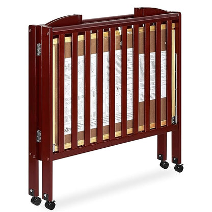 Dream On Me 3 in 1 Portable Folding Stationary Side Crib in Cherry, Greenguard Gold Certified, Safety Wheel with Locking Casters, Convertible, 3 Mattress Heights - LeafyLoom