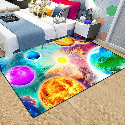 Space Rug for Boys Room - Solar System Rugs for Boys Bedroom Outer Space Area Rug for Boys Bedroom Kids Rugs for Playroom Galaxy Area Rugs for Kids Bedroom Space Rug Living Room,5'×7' - LeafyLoom