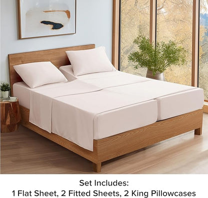 UGG 33612 Alahna Split King Bed Sheet and Pillowcase 5-Piece Set Sleep in Luxury Machine Washable Deep Pockets Wrinkle-Resistant Breathable Cozy Comfort Silky Cooling Sheets, Split King, Shell - LeafyLoom