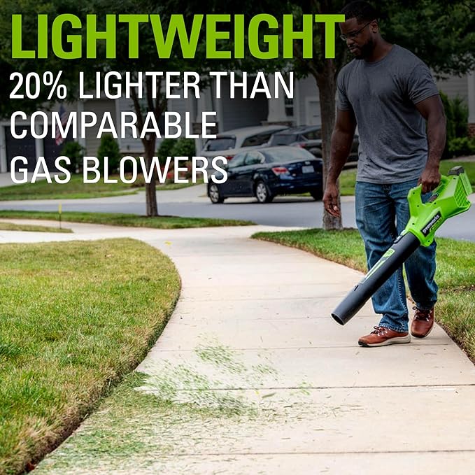 Greenworks 40V (100 MPH / 350 CFM) Cordless Axial Leaf Blower, 2.0Ah Battery and Charger Included - LeafyLoom