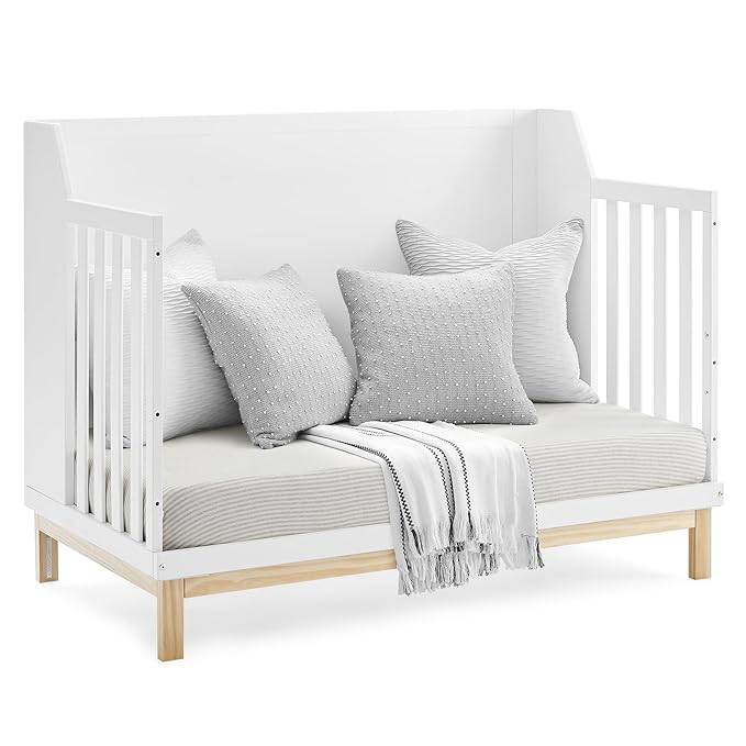 GAP babyGap Oxford 6-in-1 Convertible Crib - Greenguard Gold Certified, Bianca White/Natural - LeafyLoom