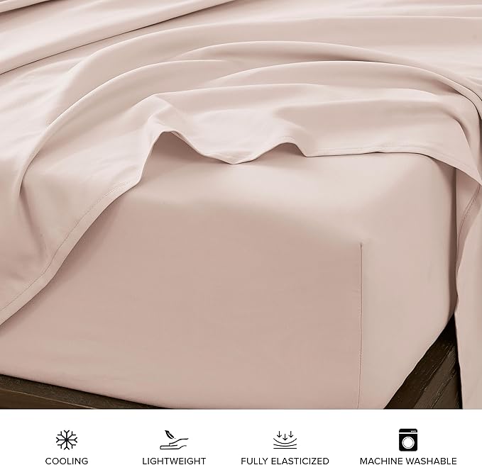 UGG 33612 Alahna Split King Bed Sheet and Pillowcase 5-Piece Set Sleep in Luxury Machine Washable Deep Pockets Wrinkle-Resistant Breathable Cozy Comfort Silky Cooling Sheets, Split King, Shell - LeafyLoom