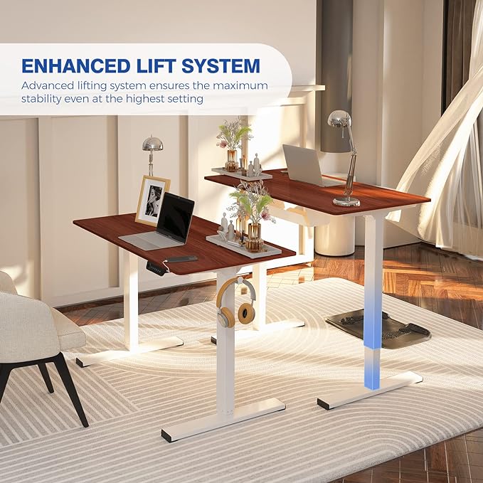 FLEXISPOT Standing Desk Electric Stand Up Desk with 40 x 24 Inches Whole-Piece Desktop Ergonomic Memory Controller Height Adjustable Desk E150(White Frame + 40" Mahogany Desktop) - LeafyLoom