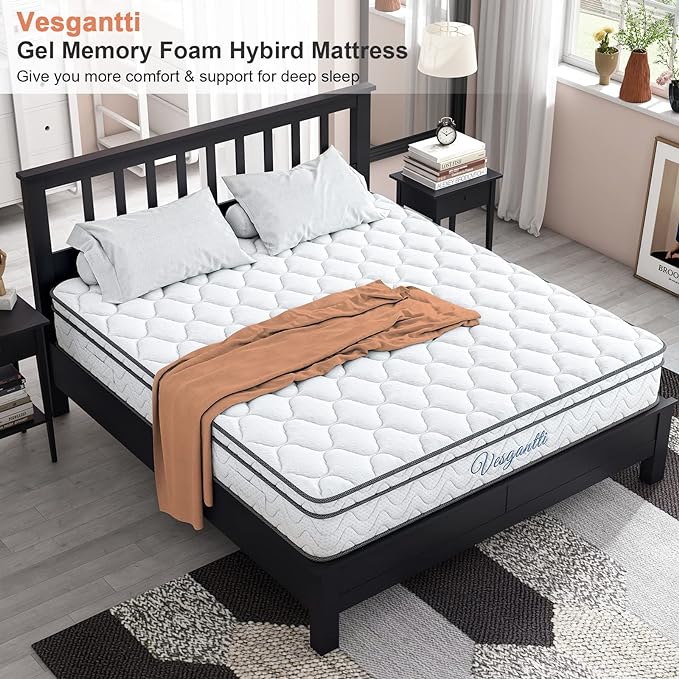 Vesgantti Full Size Mattress, 10.1 Inch Hybrid Full Mattress in a Box, Double Mattress with Memory Foam and Pocket Spring, Ergonomic Design & Pressure Relief, Medium Firm Feel - LeafyLoom