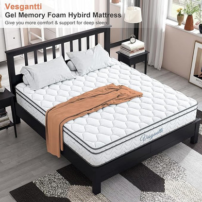 Vesgantti Full Size Mattress, 10.1 Inch Hybrid Full Mattress in a Box, Double Mattress with Memory Foam and Pocket Spring, Ergonomic Design & Pressure Relief, Medium Firm Feel - LeafyLoom