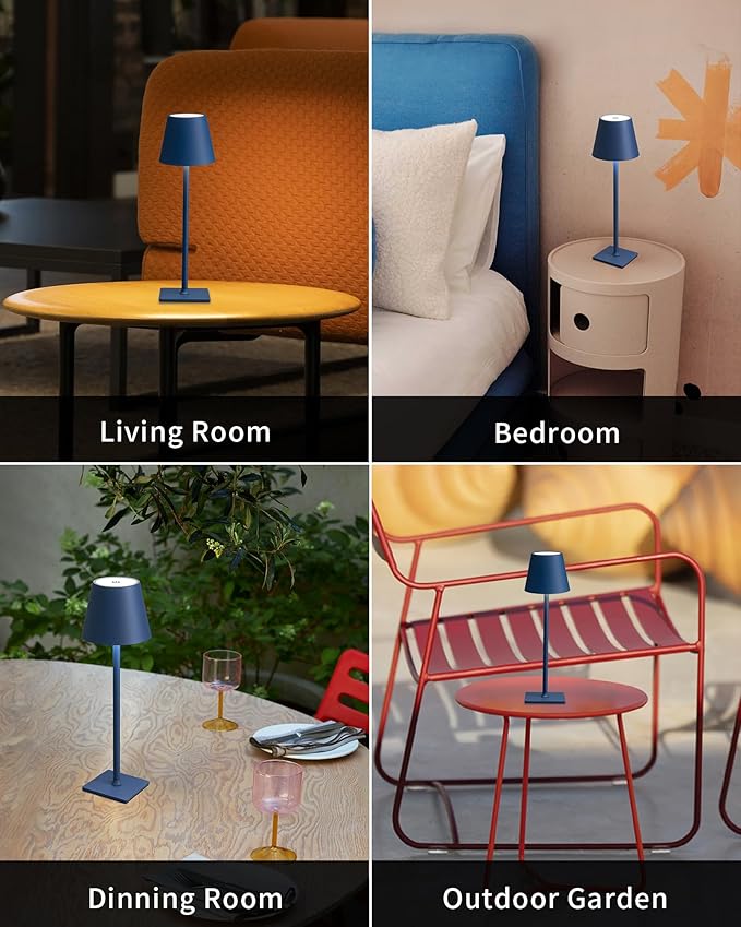 KDG 2 Pack Cordless Table Lamp,Portable LED Desk Lamp, 5000mAh Battery Operated, 3 Color Stepless Dimming Up, for Restaurant/Bedroom/Bars/Outdoor Party/Camping/Coffee Shop Night Light(Blue) - LeafyLoom