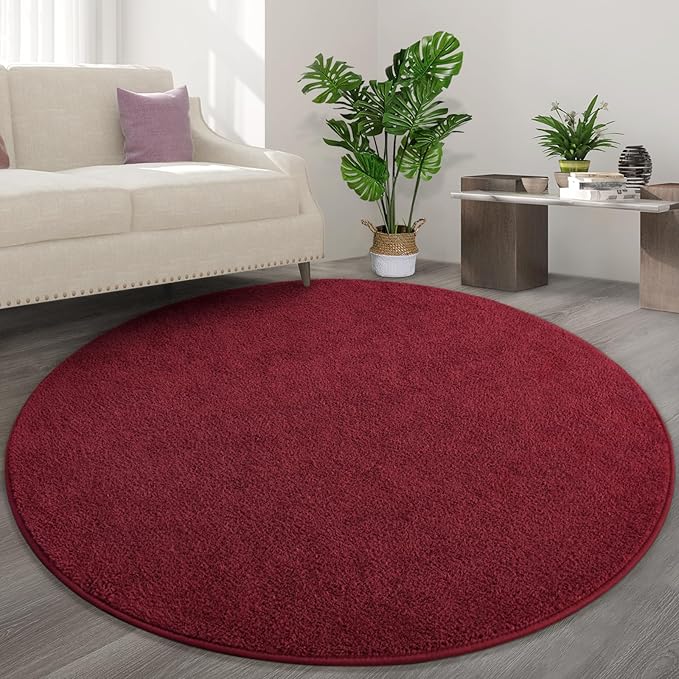 Round Area Rugs for Bedroom Living Room, 4x4 Rose Red Super Soft Comfy Thickened Memory-Foam Indoor Circle Carpets, Modern Aesthetic Minimalist Carpet for Boys Girls Adults Nursery Home Décor - LeafyLoom