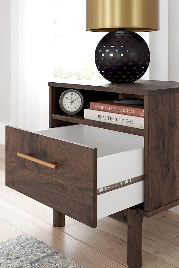 Signature Design by Ashley Calverson Modern 1 Drawer Nightstand with Open Cubby, Dark Brown - LeafyLoom