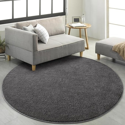 Round Area Rugs for Bedroom Living Room, 5x5 Dark Grey Super Soft Comfy Thickened Memory-Foam Indoor Circle Carpet, Modern Aesthetic Minimalist Carpet for Boys Girls Adults Nursery Home Décor - LeafyLoom