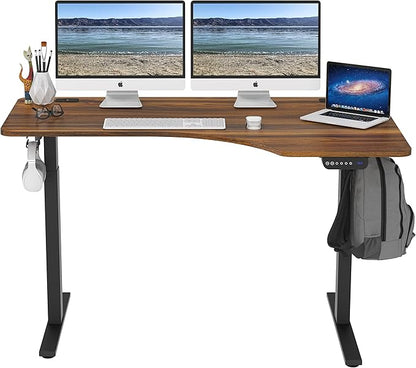 SHW 55-Inch L-Shaped Electric Height Adjustable L-Shaped Standing Desk with Right Facing Corner, Walnut - LeafyLoom