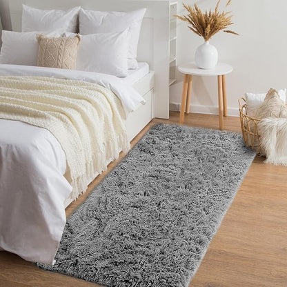 YOBATH Fluffy Soft Shaggy Area Rugs 3x5 Feet, Indoor Modern Fuzzy Plush Carpet Rugs for Living Room Bedroom Kids Room Nursery Home Decor, Anti-Slip Rectangle Bedside Shag Rugs, Grey - LeafyLoom