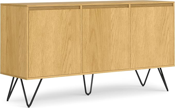 SIMPLIHOME Hunter 60 inch x 18 inch Rectangle Industrial Contemporary Sideboard Buffet in Oak Veneer for The Dining Room and Kitchen - LeafyLoom