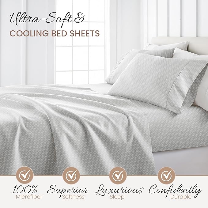 Linen Market 4 Piece King Bedding Sheet Set (Gray Geometric) - Sleep Better Than Ever with These Ultra-Soft & Cooling Bed Sheets for Your King Size Bed - Deep Pocket Fits 16" Mattress - LeafyLoom