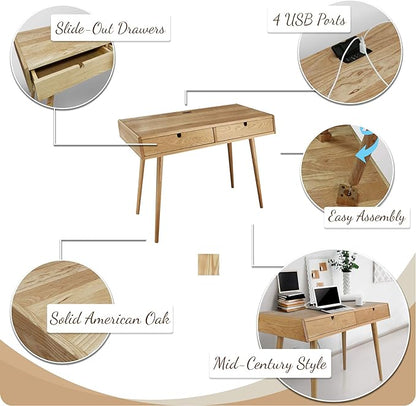 American Trails Freedom USB Ports Desk, Natural Oak - LeafyLoom