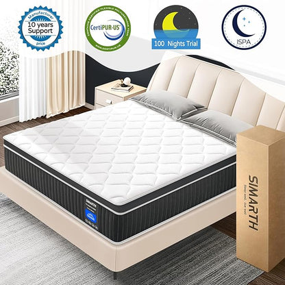 Queen Mattress 12 Inch, Queen Size Hybrid Mattresses in a Box, Memory Foam Queen Mattress Made of Individually Pocketed Springs for Support and Pressure Relief, Medium Firm - LeafyLoom