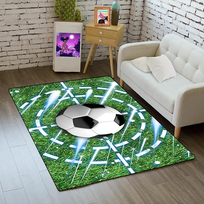 Football Rug for Boys Room - Soccer Rug for Boys Room Football Printed Rug for Kids Room Football Decor for Boys Bedroomsports Ball Doormat for Living Room Bedroom,2'×3' - LeafyLoom