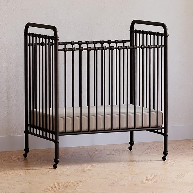 NAMESAKE Abigail 3-in-1 Convertible Mini Metal Crib in Vintage Iron, Greenguard Gold Certified - LeafyLoom