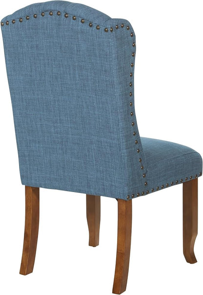 OSP Home Furnishings Jessica Button Tufted Wingback Upholstered Dining Chair with Wood Legs, Navy Blue Fabric - LeafyLoom