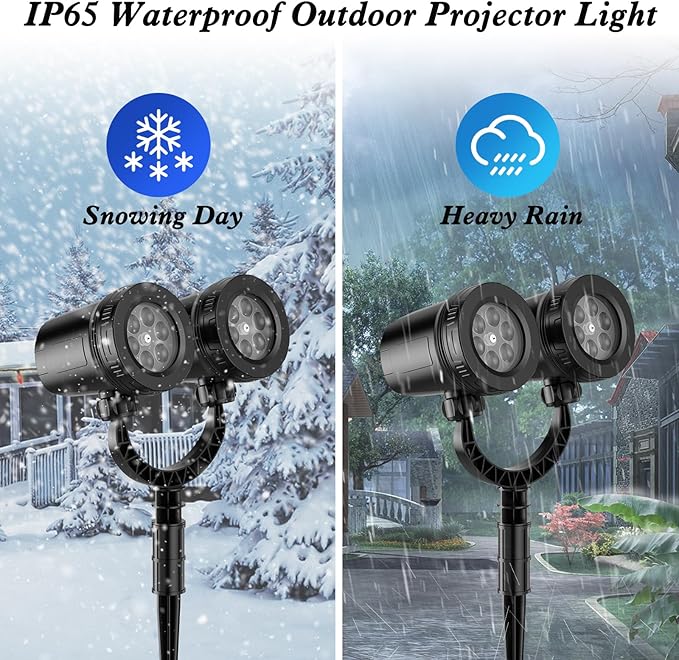 2024 Upgraded Dual-Head Christmas Snowflake Projector Light Outdoor,IP65 Waterproof Christmas LED Projector Light Outside,180° Rotation Projector for Indoor,Patio Wall Window Decorations Satxtrem