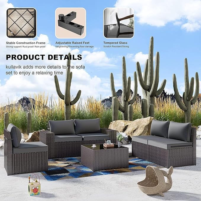 Kullavik 13PCS Outdoor Patio Furniture Set with 43" 55000BTU Gas Propane Fire Pit Table PE Wicker Rattan Sectional Sofa Patio Conversation Sets,Grey - LeafyLoom