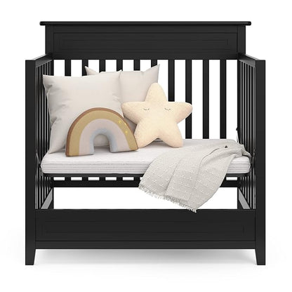 Storkcraft Petal 4-in-1 Convertible Mini Crib (Black) – GREENGUARD Gold Certified, Converts to Daybed and Twin-Size Bed, includes Bonus 2.75-inch Mini Crib Mattress - LeafyLoom