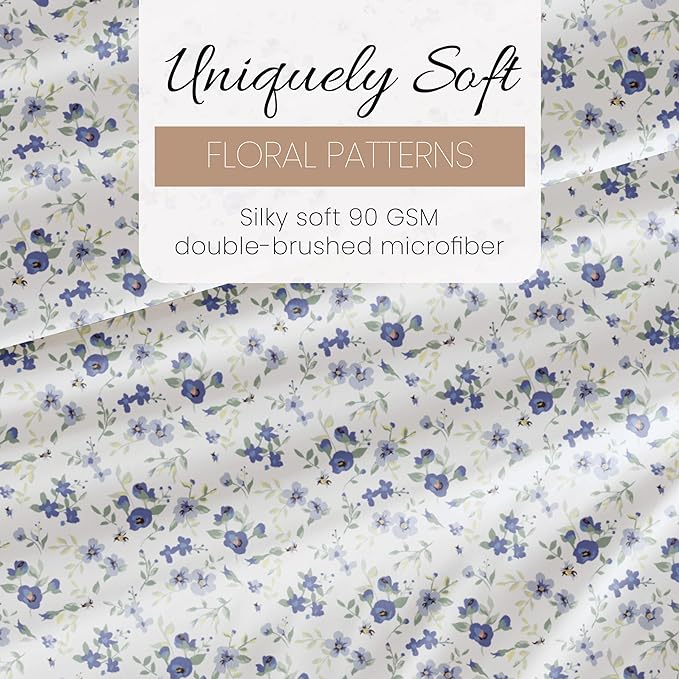 Linen Market 4 Piece Queen Sheet Set (Light Blue Floral) - Sleep Better Than Ever with These Ultra-Soft & Cooling Bed Sheets for Your Queen Size Bed - Deep Pocket Fits 16" Mattress - LeafyLoom