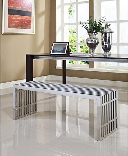 Modway Large Gridiron Stainless Steel Bench - LeafyLoom