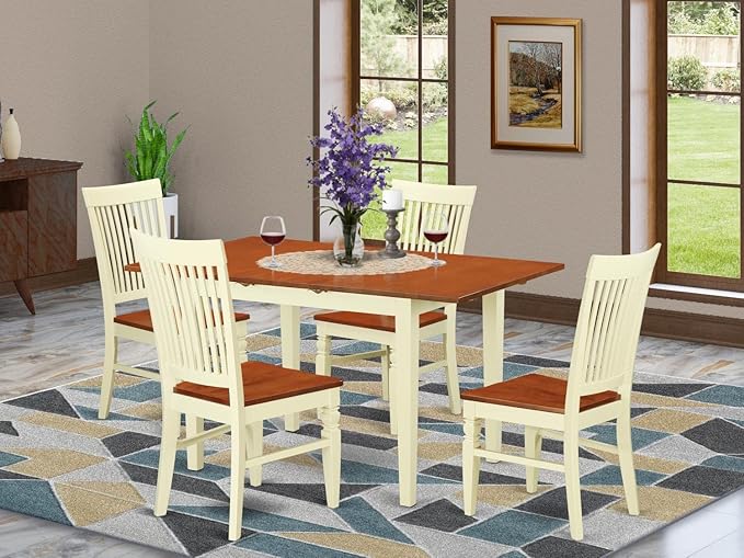 East West Furniture NOWE5-BMK-W 5 Piece Dining Table Set for 4 Includes a Rectangle Kitchen Table with Butterfly Leaf and 4 Dinette Chairs, 32x54 Inch, Buttermilk & Cherry - LeafyLoom