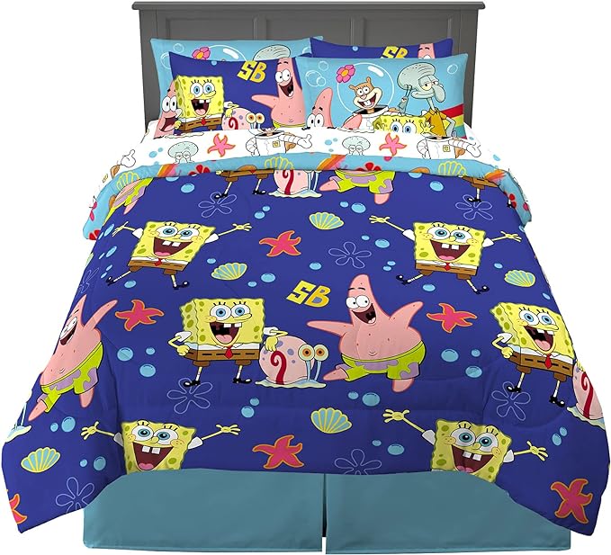 Franco Kids Bedding Super Soft Comforter and Sheet Set with Sham, 7 Piece Full Size, Spongebob Squarepants - LeafyLoom