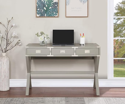 OSP Home Furnishings Wellington 46-Inch Writing Desk with Power Hub and 3 Storage Drawers, Grey - LeafyLoom