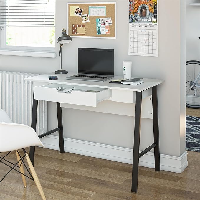 Ameriwood Home Oxford Computer Desk with Drawer, White/Black - LeafyLoom