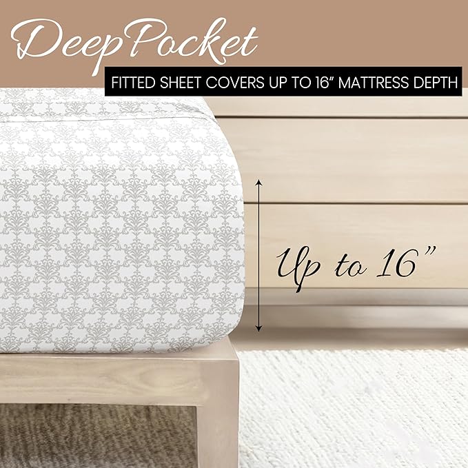 Linen Market 3 Piece Twin Bedding Sheet Set (Light Gray Floral) - Sleep Better Than Ever with These Ultra-Soft & Cooling Bed Sheets for Your Twin Size Bed - Deep Pocket Fits 16" Mattress - LeafyLoom