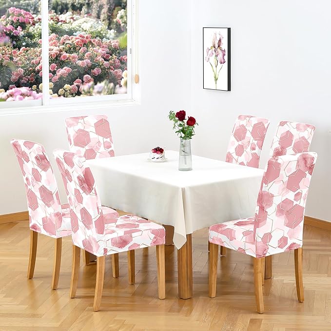 Gibelle Dining Room Chair Covers Set of 6, Soft Stretch Kitchen Chair Covers Slipcover Protector, Removable Washable Geometric Parson Chair Covers 6 Pack, Dusty Pink Gibelle