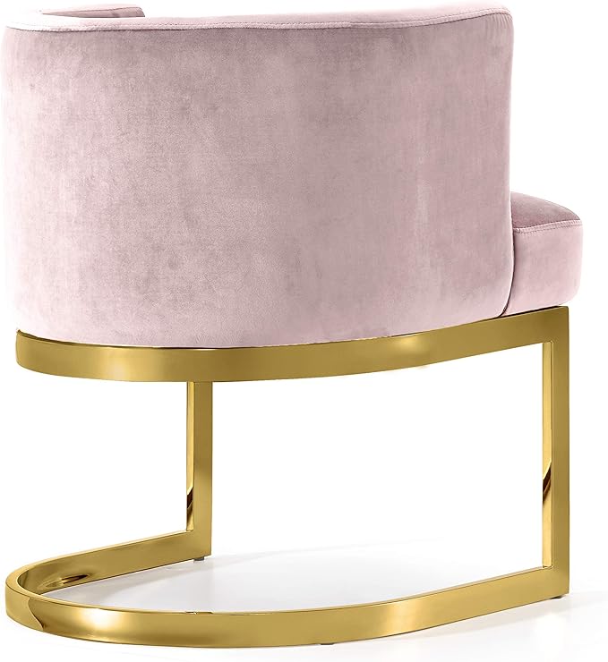 Meridian Furniture Gianna Collection Modern | Contemporary Velvet Upholstered Dining Chair with Polished Gold Metal Frame, 24" W x 22" D x 29.5" H, Pink - LeafyLoom