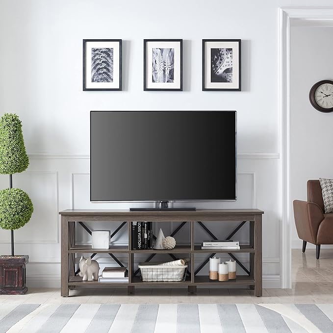 Henn&Hart Rectangular TV Stand for TV's up to 65" in Alder Brown, TV Stands for the Living Room - LeafyLoom