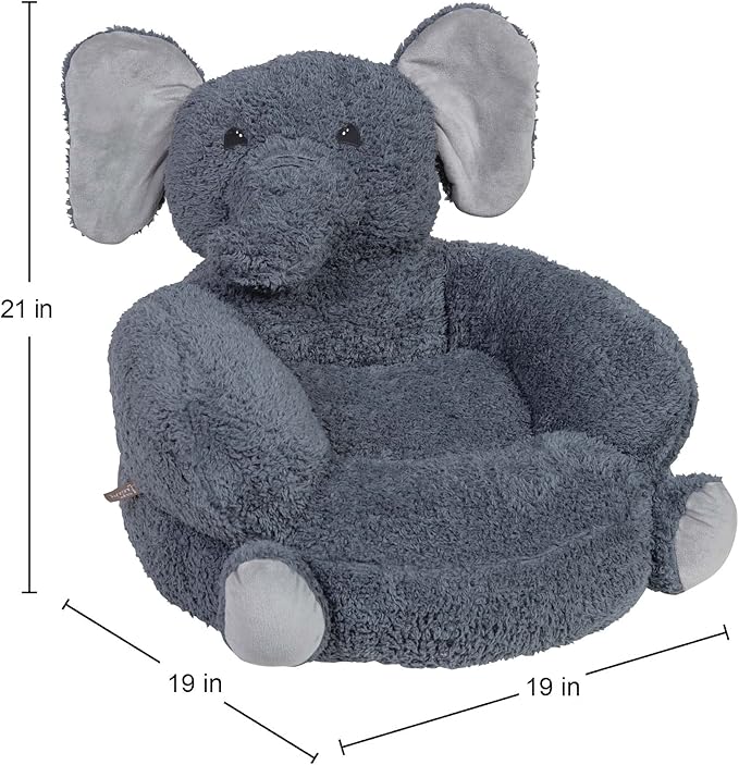 Trend Lab Elephant Toddler Chair Plush Character Kids Chair Comfy Furniture Pillow Chair for Boys and Girls, 21 x 19 x 19 inches - LeafyLoom