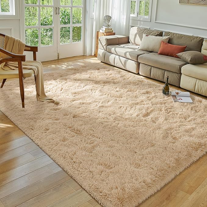 Softlife Rug for Bedroom 4x5.3 Feet Area Rug for Living Room Super Soft Shaggy Rugs for Kids Room Fluffy Fuzzy Carpets Long Plush Bedside Rug Nursery Christmas Home Decor for Boys Girls, Beige - LeafyLoom