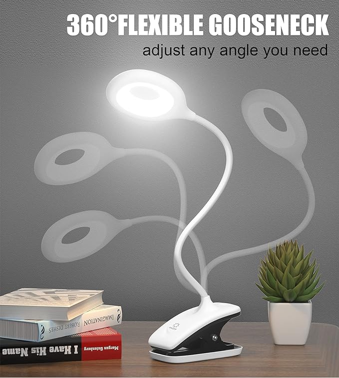 DEEPLITE LED Desk Lamp Clip on Lamp Battery Powered Clip on Light Book Light for Bed, Eye-Caring Flexible Arm Memory Touch 3 Color Modes & Stepless Brightness Portable Reading Light for Study Work. - LeafyLoom