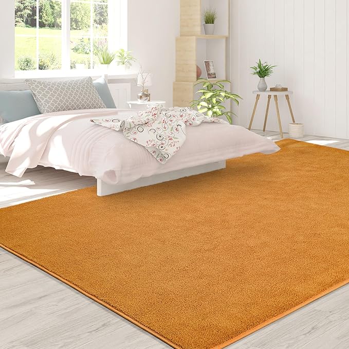 Area Rugs for Bedroom Living Room, 6x9 Orange Super Soft Comfy Thickened Memory-Foam Indoor Carpets, Modern Aesthetic Minimalist Carpet for Boys Girls Adults Apartment Nursery Home Décor - LeafyLoom