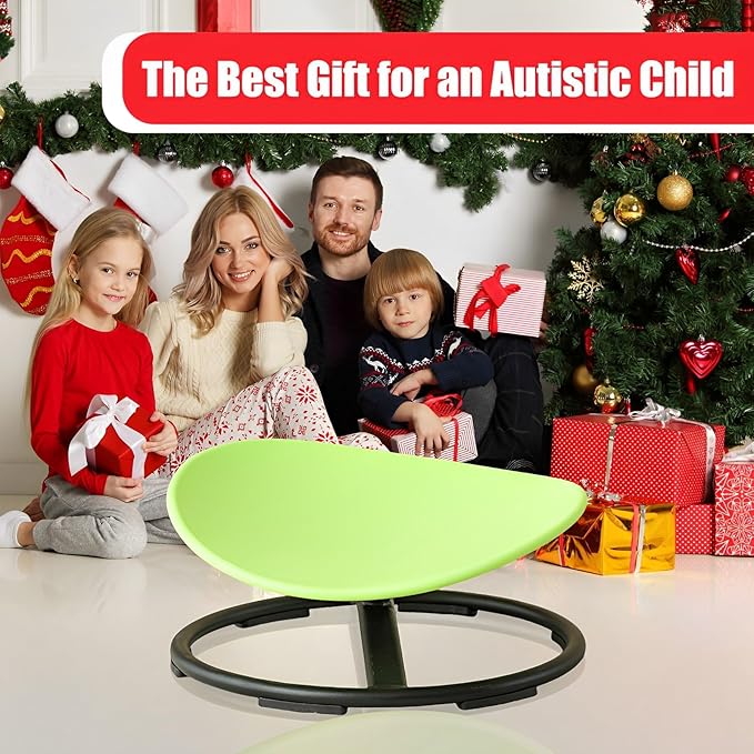 Autism Kids Swivel Chair,Spin Sensory Chair,Kids Spinning Chair,Sit Spin Training Body Coordination,Metal Base Non-Slip Small Desk Chair (Green) - LeafyLoom