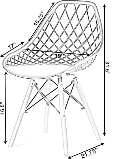 Mid-Century Modern Style Plastic DSW Shell Dining Chair with Lattice Back and Wooden Dowel Eiffel Legs, Black - LeafyLoom