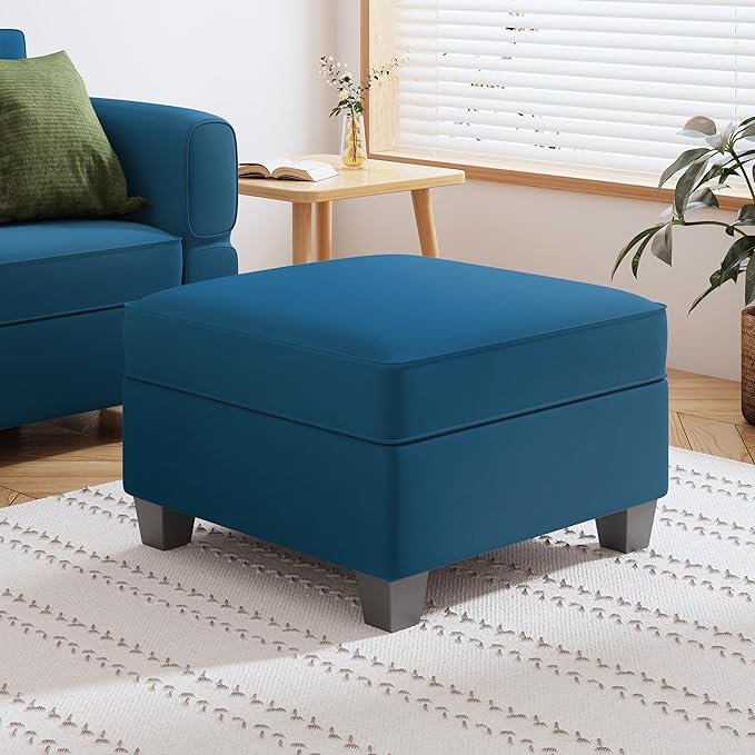 Square Modular Storage Ottoman for Modular Sectional Sofa Seat Cube Footrest Coffee Table, Dark Blue - LeafyLoom