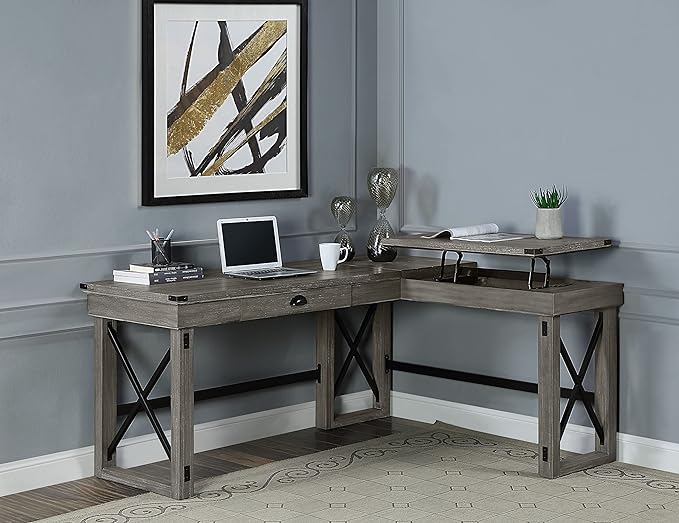 NicBex Laik-DW-00060-DX Desks, 67" W x 55" D x 30" H, Gray - LeafyLoom