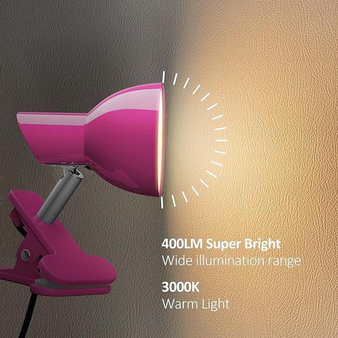 LED Clip on lamp,5W Super Bright Reading Light, 330° Rotation Small Lamp with Clamp on Desk/Table/Bed Headboard/Cupboard Home Lighting, Modern and Save Space Illumination Powerful Lamp Pink - LeafyLoom